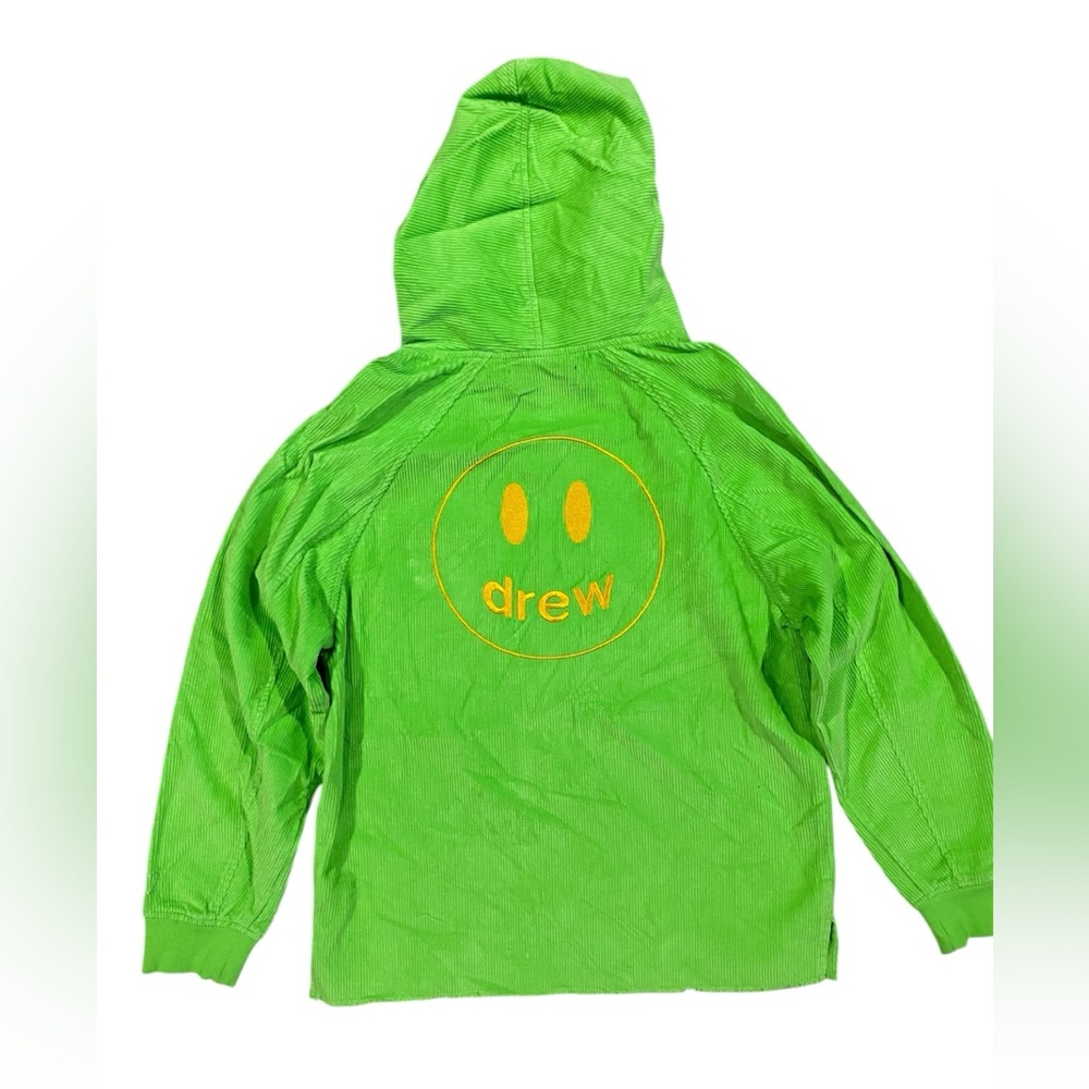 Drew House Unisex Corduroy Lime Green Hoodie‎ with Yellow Logo Pullover Sweater